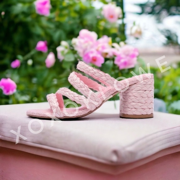 Qupid Pink Braided Raffia Block Heel Sandal - Picture 10 of 13